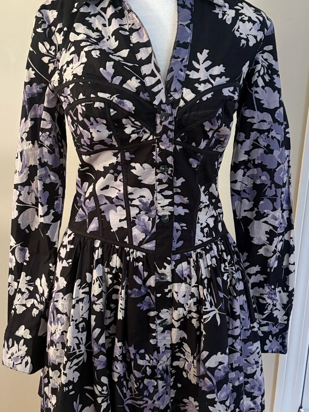 Women's Black Floral Button-Front Dress